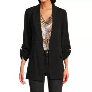 Tahari Open Front Blazer Women's Size S Black Rolled 3/4 Sleeve Office Career